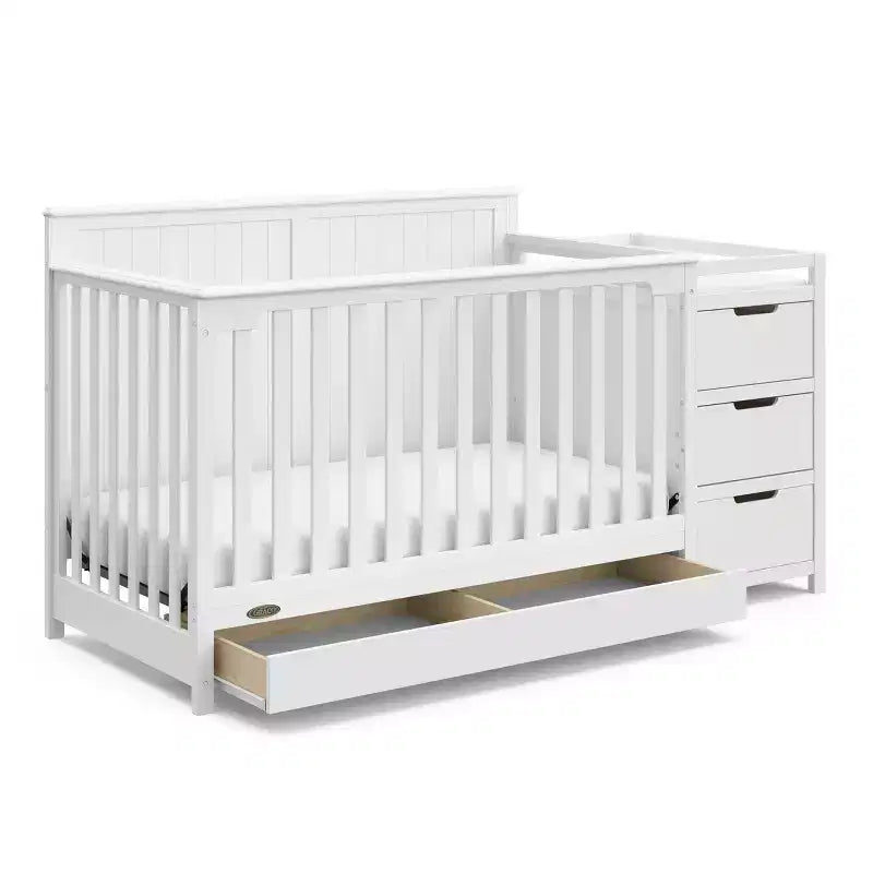 Lit de bébé et table à langer transformables 5-en-1 avec tiroir, mobilier de chambre de bébé de style rustique