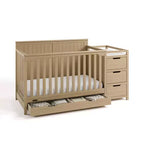 Lit de bébé et table à langer transformables 5-en-1 avec tiroir, mobilier de chambre de bébé de style rustique