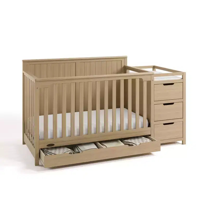 Lit de bébé et table à langer transformables 5-en-1 avec tiroir, mobilier de chambre de bébé de style rustique