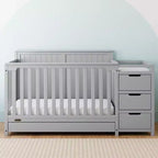 Lit de bébé et table à langer transformables 5-en-1 avec tiroir, mobilier de chambre de bébé de style rustique