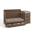 Lit de bébé et table à langer transformables 5-en-1 avec tiroir, mobilier de chambre de bébé de style rustique
