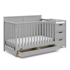 Lit de bébé et table à langer transformables 5-en-1 avec tiroir, mobilier de chambre de bébé de style rustique