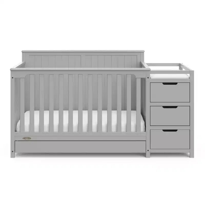 Lit de bébé et table à langer transformables 5-en-1 avec tiroir, mobilier de chambre de bébé de style rustique