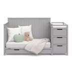 Lit de bébé et table à langer transformables 5-en-1 avec tiroir, mobilier de chambre de bébé de style rustique