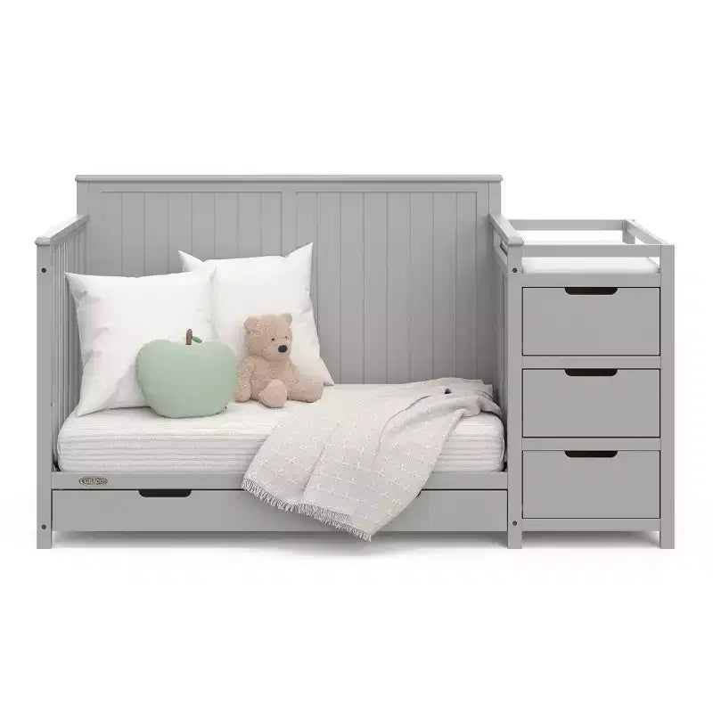 Lit de bébé et table à langer transformables 5-en-1 avec tiroir, mobilier de chambre de bébé de style rustique