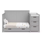 Lit de bébé et table à langer transformables 5-en-1 avec tiroir, mobilier de chambre de bébé de style rustique