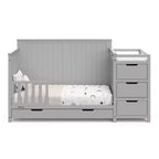 Lit de bébé et table à langer transformables 5-en-1 avec tiroir, mobilier de chambre de bébé de style rustique