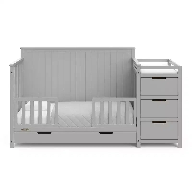 Lit de bébé et table à langer transformables 5-en-1 avec tiroir, mobilier de chambre de bébé de style rustique