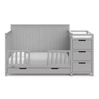 Lit de bébé et table à langer transformables 5-en-1 avec tiroir, mobilier de chambre de bébé de style rustique