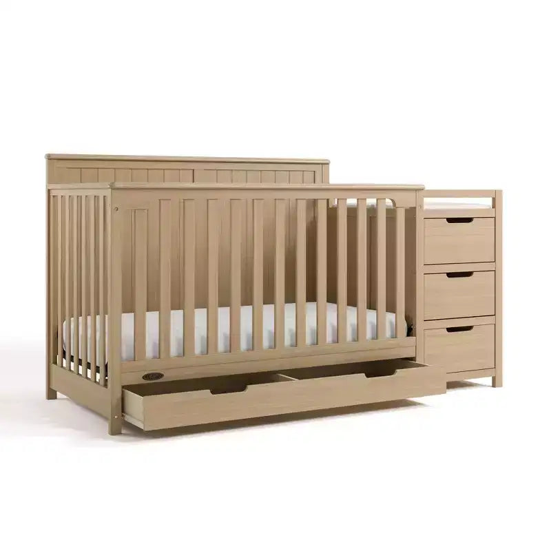 Lit de bébé et table à langer transformables 5-en-1 avec tiroir, mobilier de chambre de bébé de style rustique