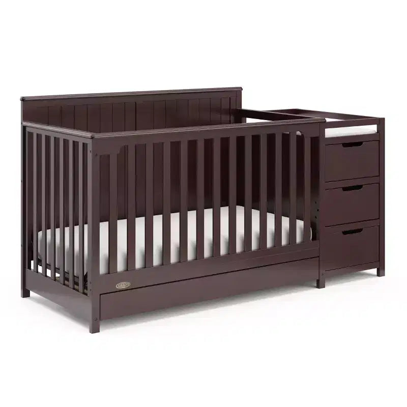 Lit de bébé et table à langer transformables 5-en-1 avec tiroir, mobilier de chambre de bébé de style rustique