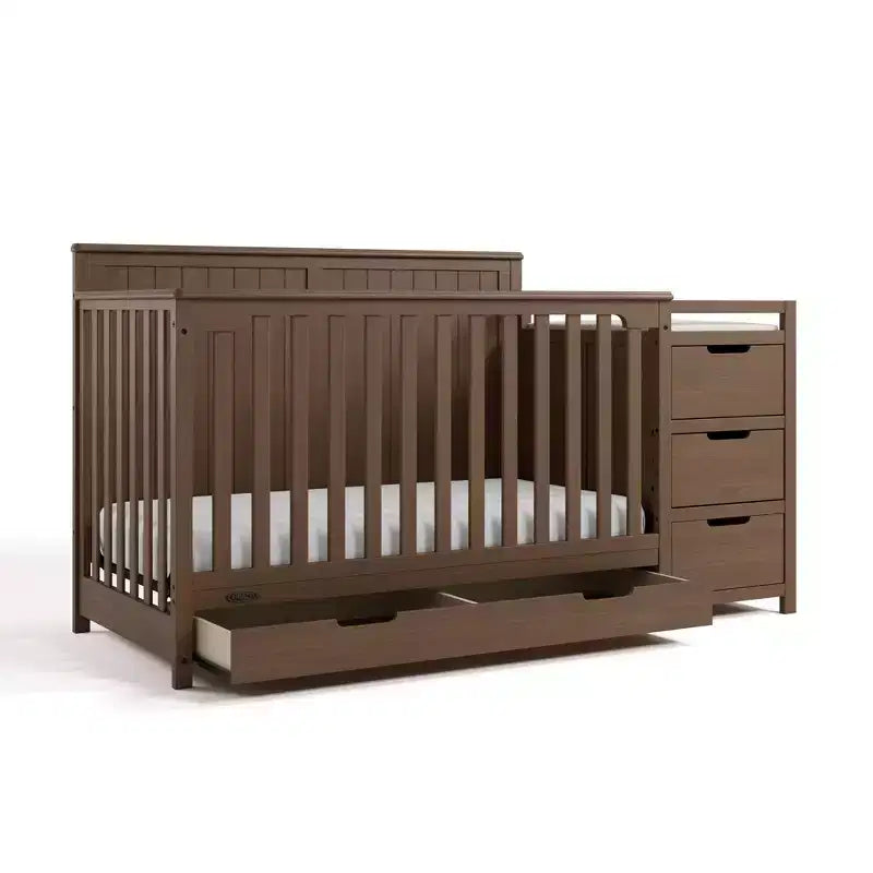 Lit de bébé et table à langer transformables 5-en-1 avec tiroir, mobilier de chambre de bébé de style rustique
