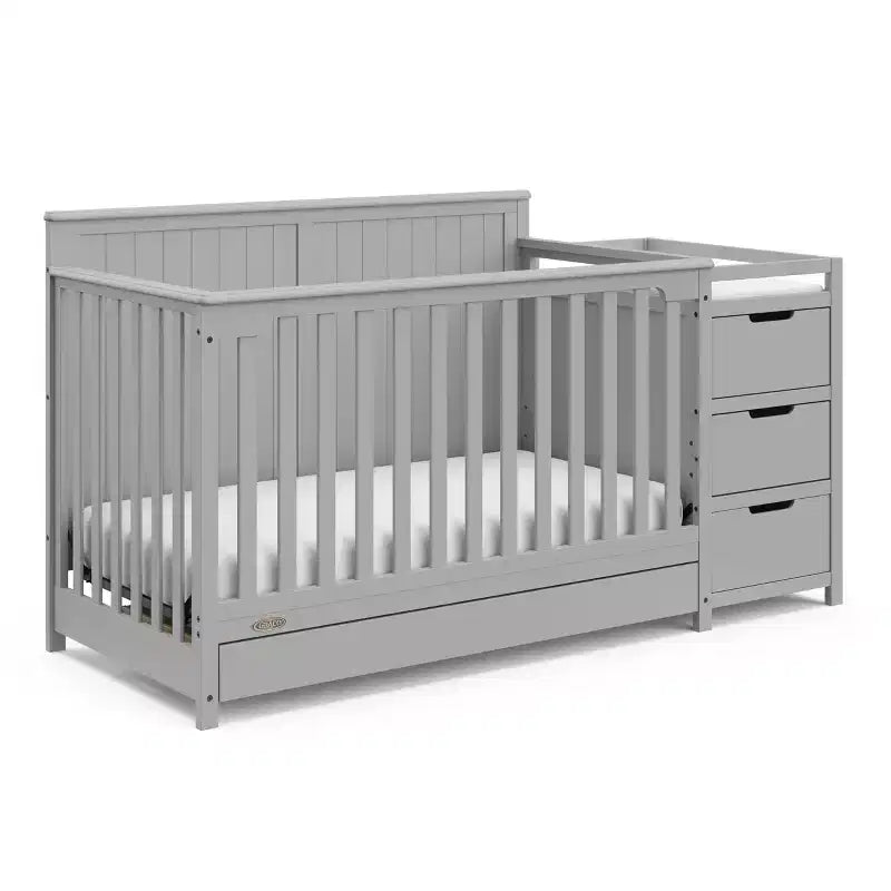 Lit de bébé et table à langer transformables 5-en-1 avec tiroir, mobilier de chambre de bébé de style rustique