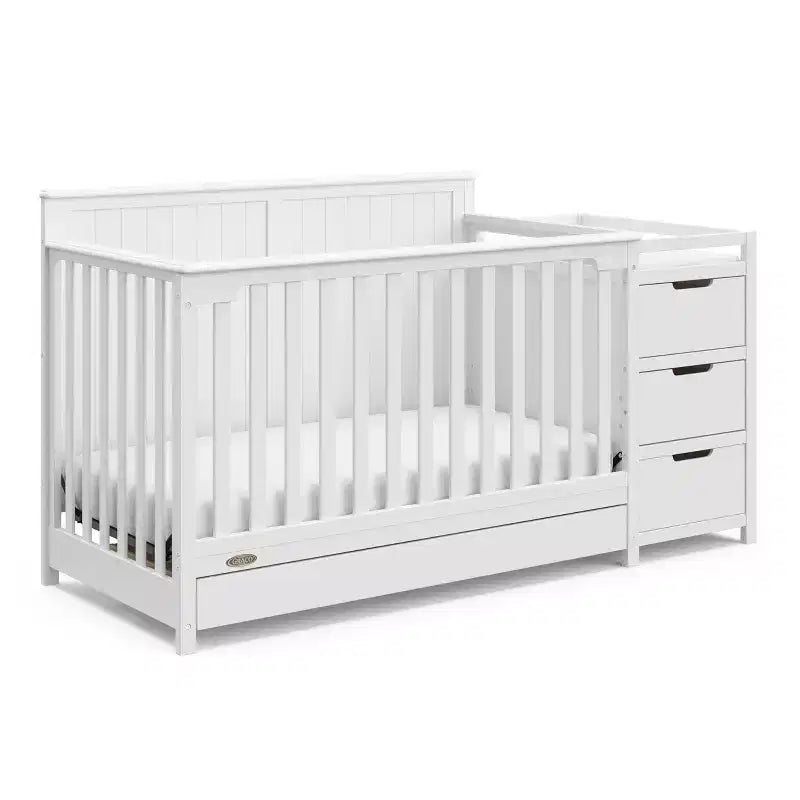 Lit de bébé et table à langer transformables 5-en-1 avec tiroir, mobilier de chambre de bébé de style rustique