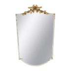 Miroir mural décoratif arqué de 24 x 37,4 pouces avec cadre ivoire vieilli et couronne florale dorée