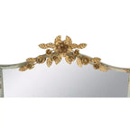 Miroir mural décoratif arqué de 24 x 37,4 pouces avec cadre ivoire vieilli et couronne florale dorée