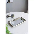 20 x 12 Inch Antique Silver Rectangular Wall Mirror with Floral Accents