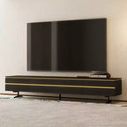 Luck Live Modern 86.61 Black TV Stand & Media Console with Hidden Storage Drawers, Enclosed Cabinets, Metal Legs & Cable Management