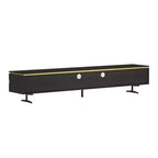 Meuble TV et console multimédia moderne de 86,61'' noir avec tiroirs de rangement cachés, armoires fermées, pieds en métal et gestion des câbles