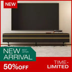 Meuble TV et console multimédia moderne de 86,61'' noir avec tiroirs de rangement cachés, armoires fermées, pieds en métal et gestion des câbles