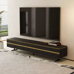 Meuble TV et console multimédia moderne de 86,61'' noir avec tiroirs de rangement cachés, armoires fermées, pieds en métal et gestion des câbles