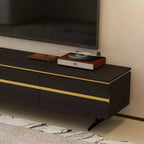 Meuble TV et console multimédia moderne de 86,61'' noir avec tiroirs de rangement cachés, armoires fermées, pieds en métal et gestion des câbles