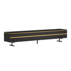 Meuble TV et console multimédia moderne de 86,61'' noir avec tiroirs de rangement cachés, armoires fermées, pieds en métal et gestion des câbles
