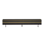 Meuble TV et console multimédia moderne de 86,61'' noir avec tiroirs de rangement cachés, armoires fermées, pieds en métal et gestion des câbles