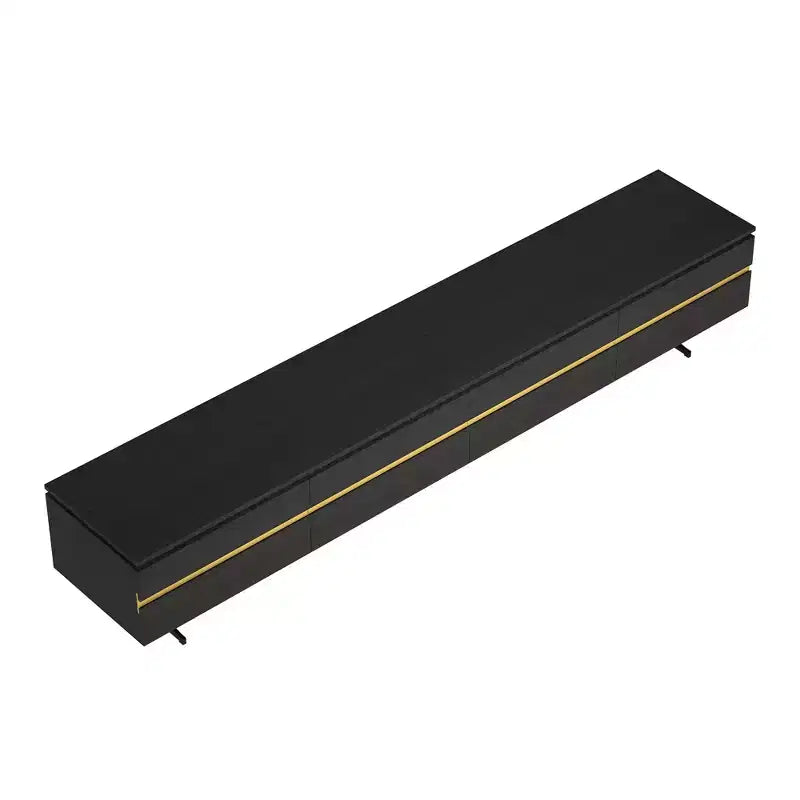 Meuble TV et console multimédia moderne de 86,61'' noir avec tiroirs de rangement cachés, armoires fermées, pieds en métal et gestion des câbles