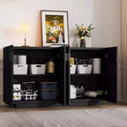 Meuble buffet de rangement, buffet avec grand espace de rangement, buffet de rangement credenza à 4 portes cannelées avec étagères réglables