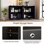 Meuble buffet de rangement, buffet avec grand espace de rangement, buffet de rangement credenza à 4 portes cannelées avec étagères réglables