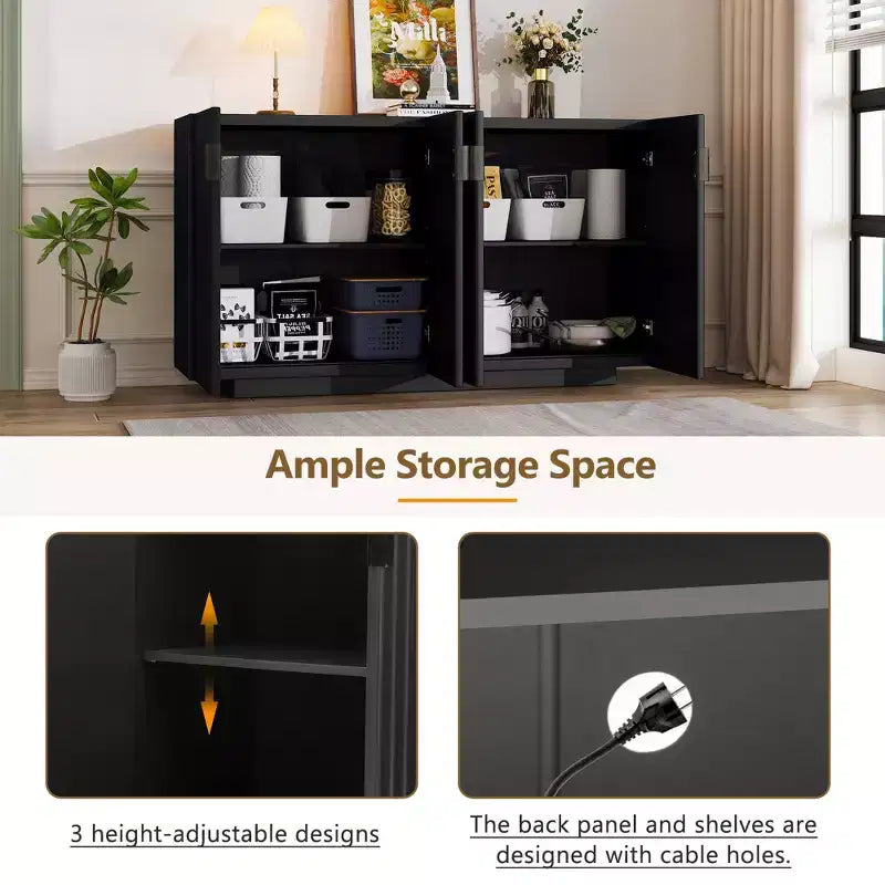 Meuble buffet de rangement, buffet avec grand espace de rangement, buffet de rangement credenza à 4 portes cannelées avec étagères réglables