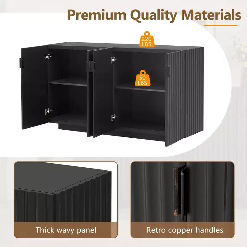 Meuble buffet de rangement, buffet avec grand espace de rangement, buffet de rangement credenza à 4 portes cannelées avec étagères réglables