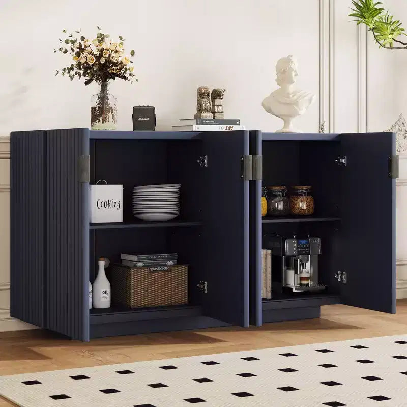 Meuble buffet de rangement, buffet avec grand espace de rangement, buffet de rangement credenza à 4 portes cannelées avec étagères réglables