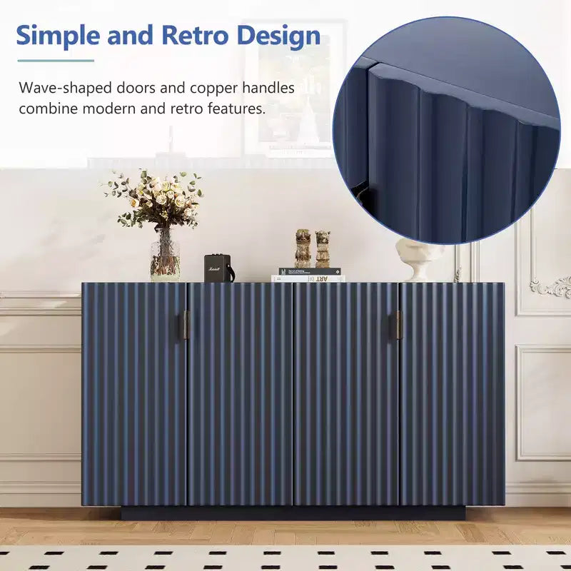 Meuble buffet de rangement, buffet avec grand espace de rangement, buffet de rangement credenza à 4 portes cannelées avec étagères réglables