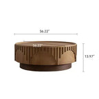 Table basse ronde en bois de style scandinave, placage de bois massif, travail artisanal en relief, table à thé avec piètement robuste, 36,22 pouces