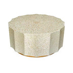 Geometric Coffee Table with Wood Base and White Black Capiz Top 35.5x35.5x16