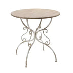 Round Wooden Table with Metal Scrollwork Legs White Finish 31.5x31.5