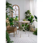 Table ronde en bois avec pieds en métal ouvragé finition blanche 31,5x31,5