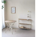 Table ronde en bois avec pieds en métal ouvragé finition blanche 31,5x31,5
