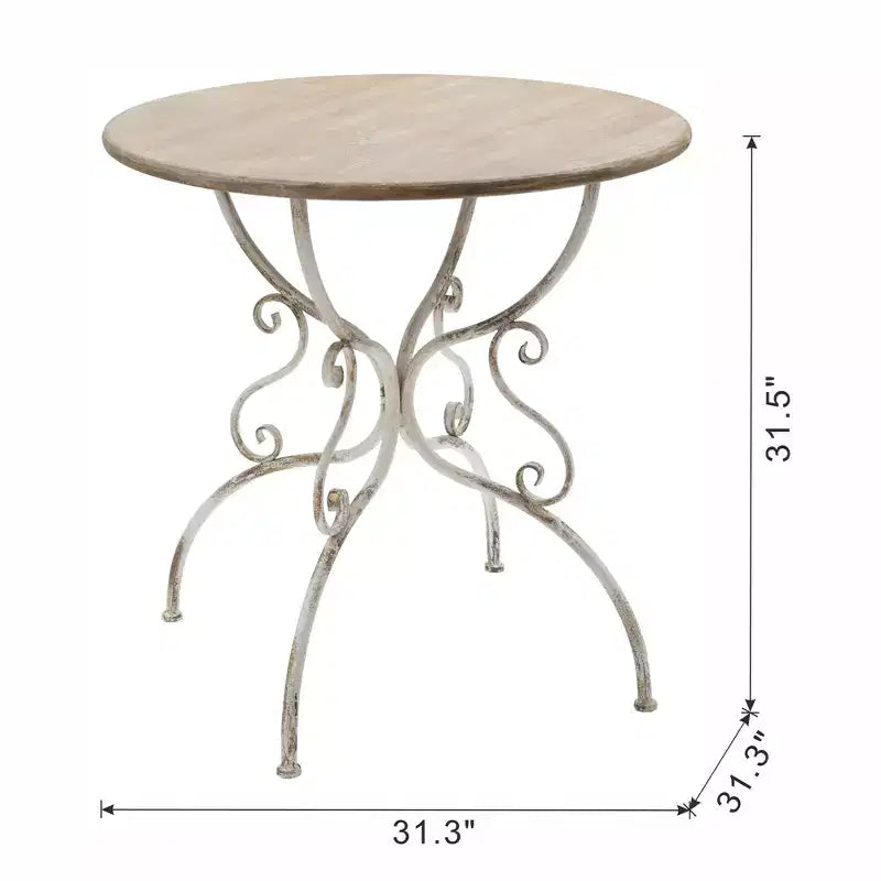 Table ronde en bois avec pieds en métal ouvragé finition blanche 31,5x31,5
