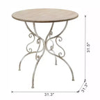 Table ronde en bois avec pieds en métal ouvragé finition blanche 31,5x31,5