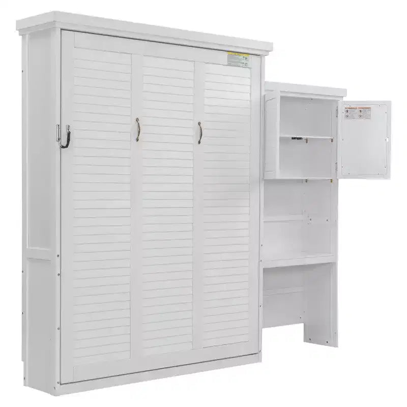 Lit escamotable Queen Size avec étagères de rangement multiples et décoration à persiennes