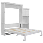 Lit escamotable Queen Size avec étagères de rangement multiples et décoration à persiennes