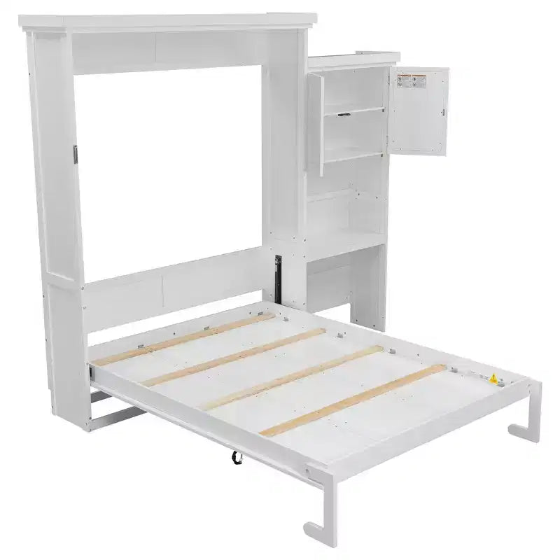 Lit escamotable Queen Size avec étagères de rangement multiples et décoration à persiennes