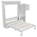Lit escamotable Queen Size avec étagères de rangement multiples et décoration à persiennes