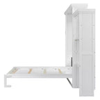 Lit escamotable Queen Size avec étagères de rangement multiples et décoration à persiennes