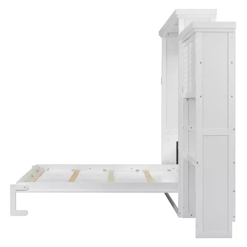 Lit escamotable Queen Size avec étagères de rangement multiples et décoration à persiennes