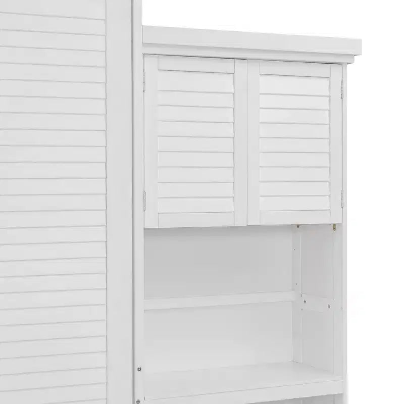 Lit escamotable Queen Size avec étagères de rangement multiples et décoration à persiennes