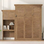 Lit escamotable Queen Size avec étagères de rangement multiples et décoration à persiennes